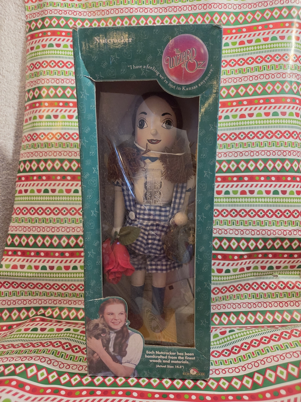 Kurt Adler Dorothy Doll in Blue Gingham with Red Rose